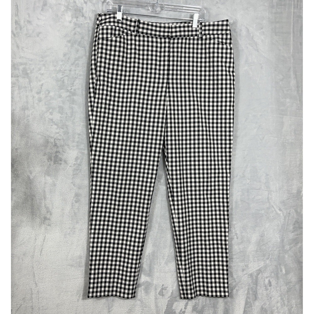 Talbots Hampshire Curvy Ankle Pants 14 Black White Check Print Stretch Career